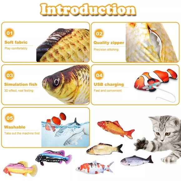 5/25 XL rechargeable cat toy fish flips like a real fish out of water new - Picture 2 of 12
